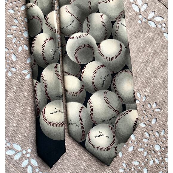Parquet Geometric Baseball Print Necktie - Picture 1 of 7